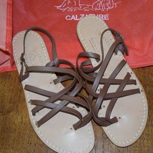 NEW Hand Made Capri Italy Leather Cross Strap Low Caprese Sandals Cuccurullo 37